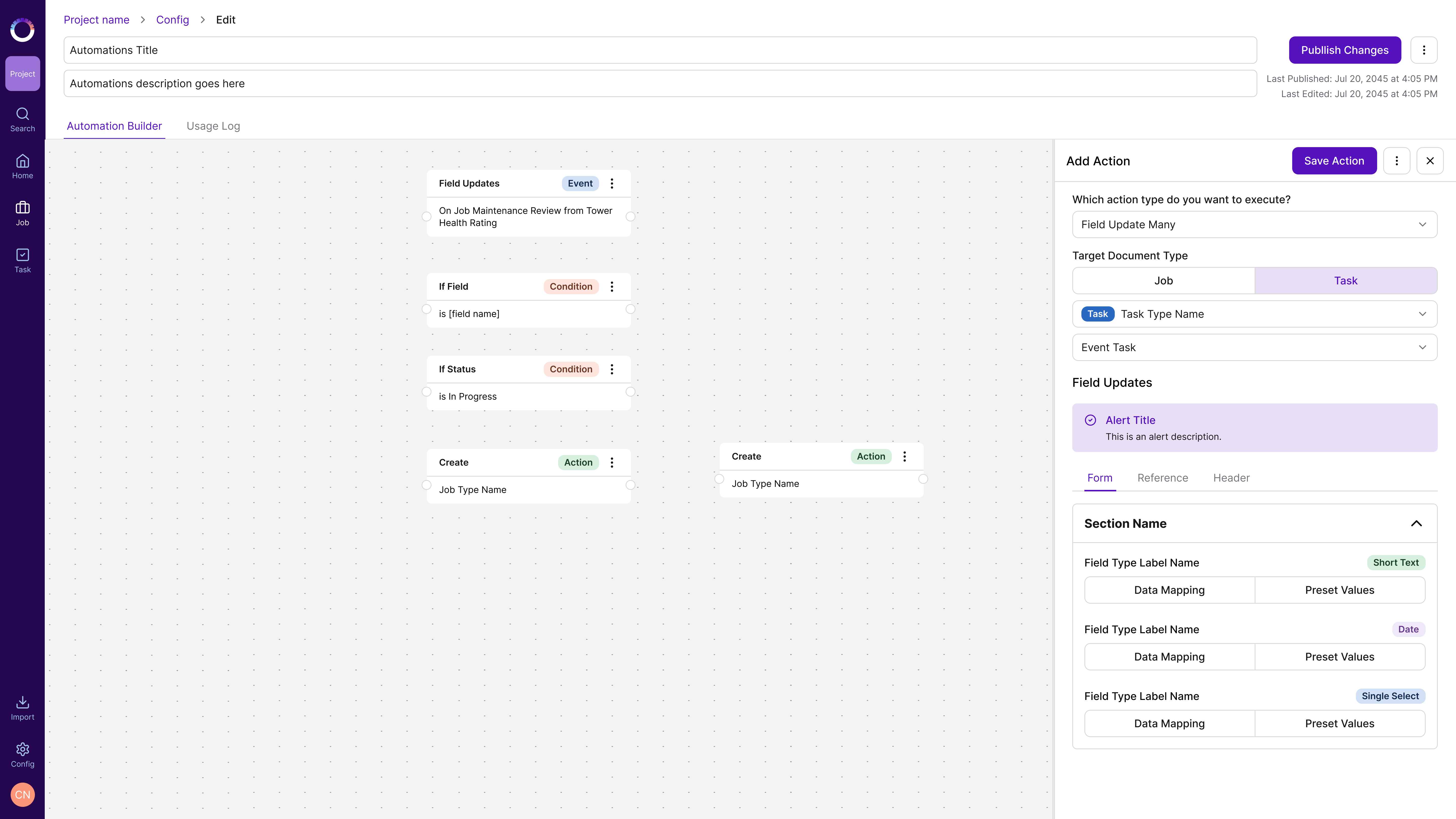 Node v2: action as text, type as a badge
