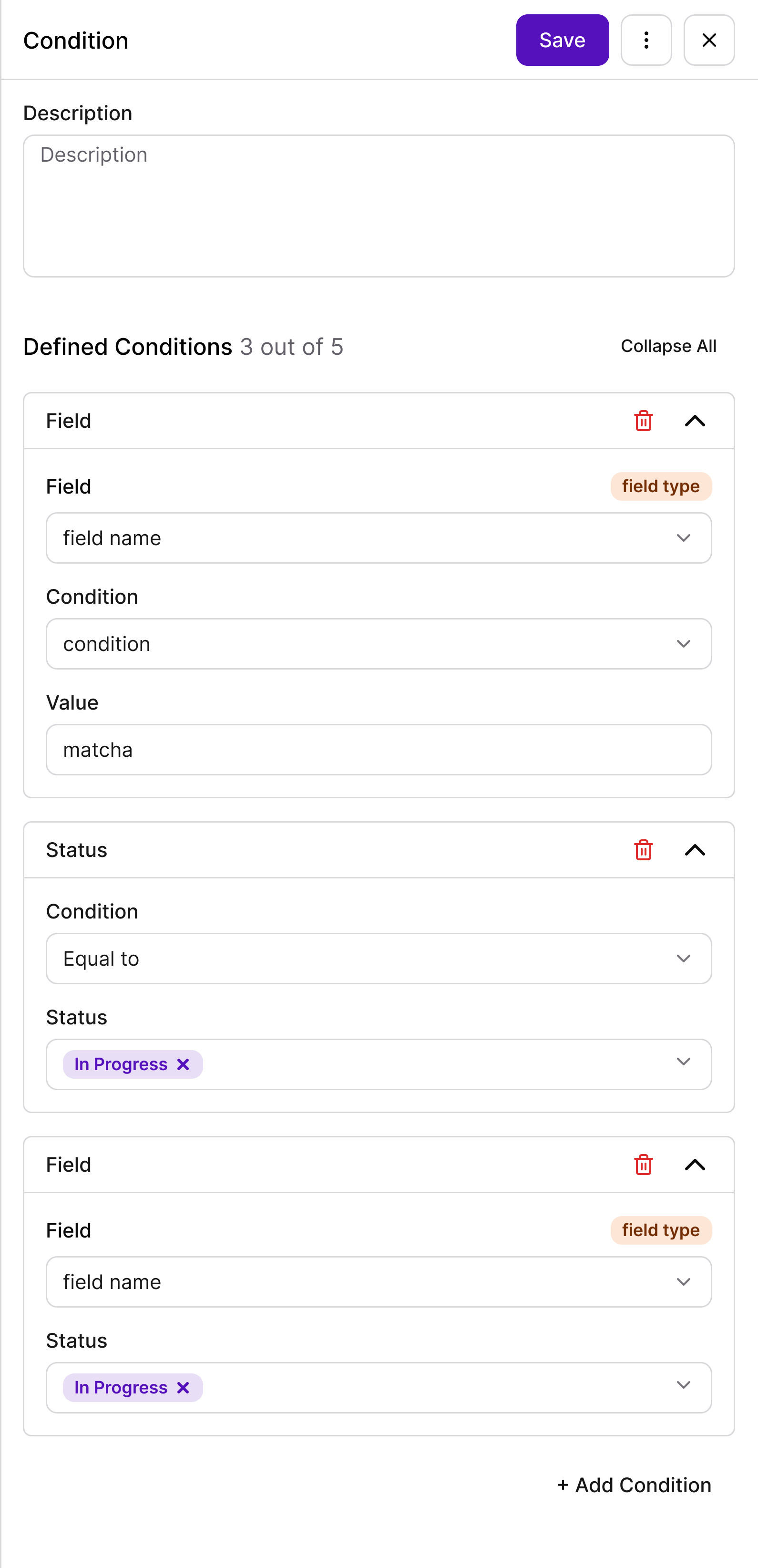 Condition panel, expanded